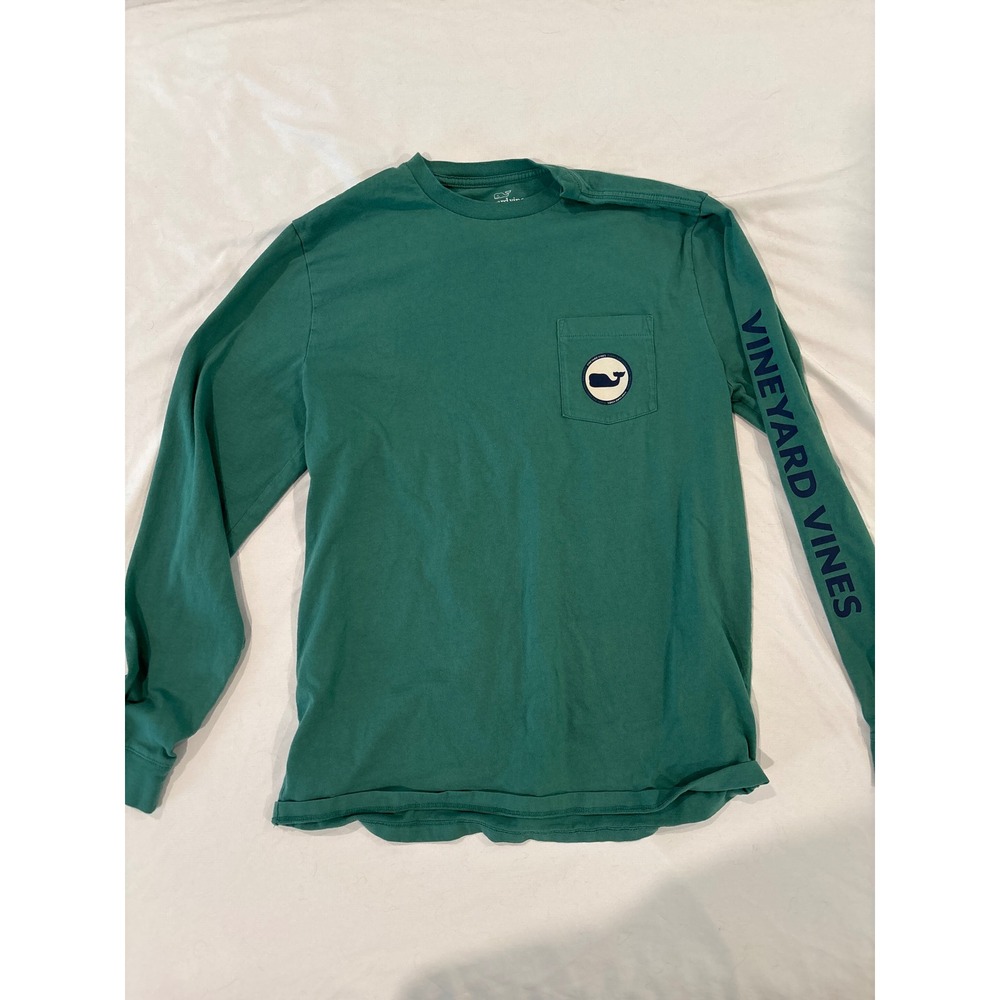 Vineyard Vines Mens Green Long Sleeve Whale Graphic Pocket T-Shirt Medium M